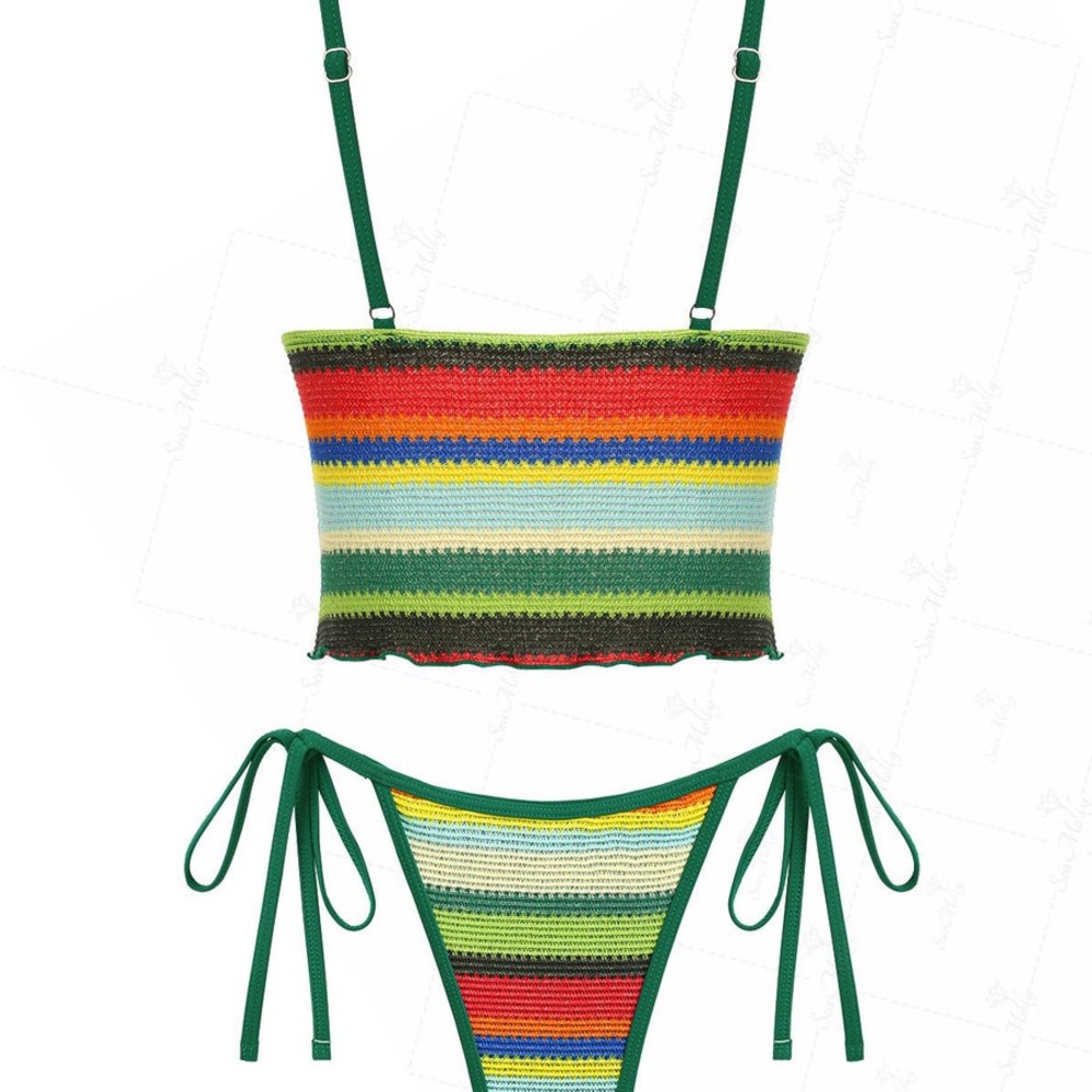 Vibrant Striped Crochet Bikini Set NWT - Picture 2 of 7